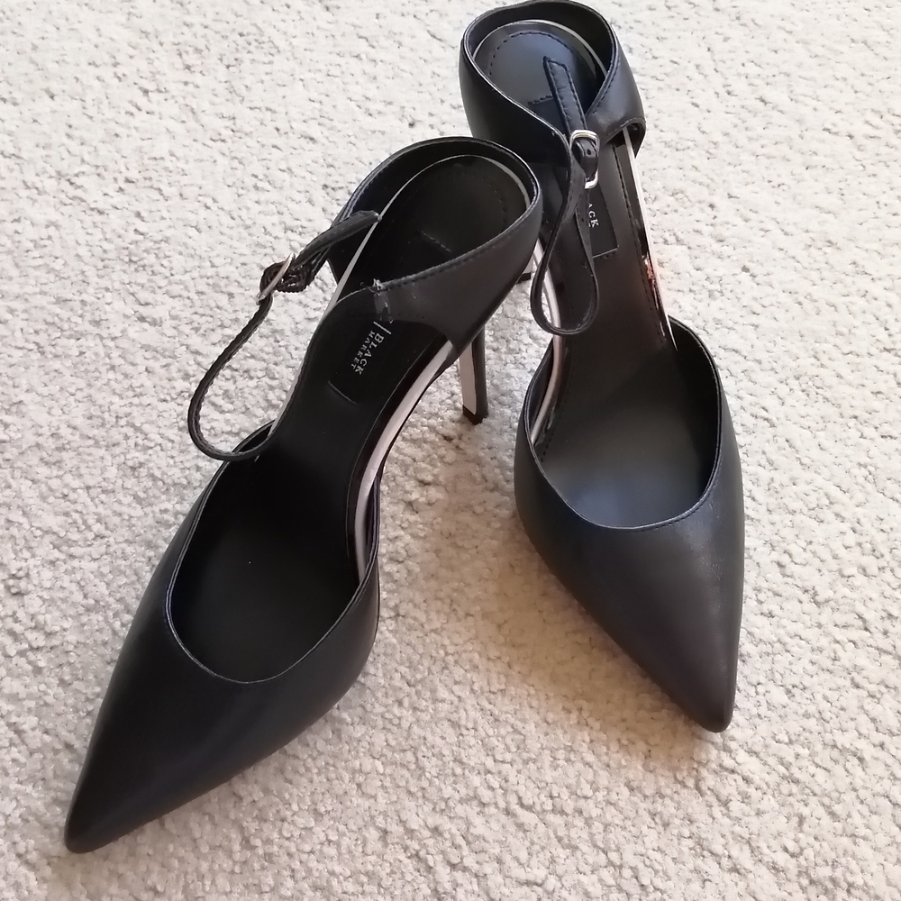 White House Black Market Black Pointed Ankle-Strap Pumps